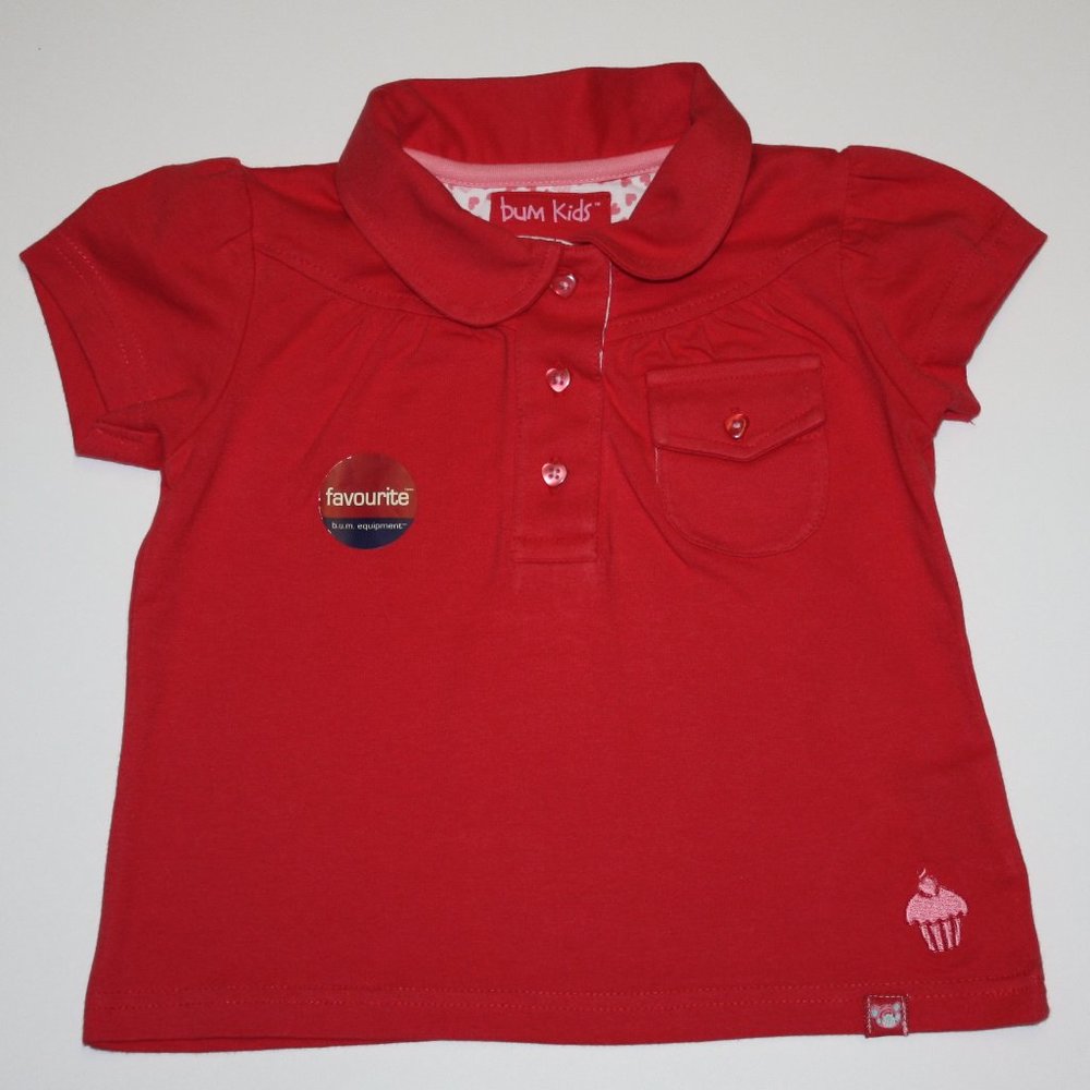 Bum Kids Girl's Red Top Shirt with Cupcake Embroidery Heart Buttons size 2 NWOT